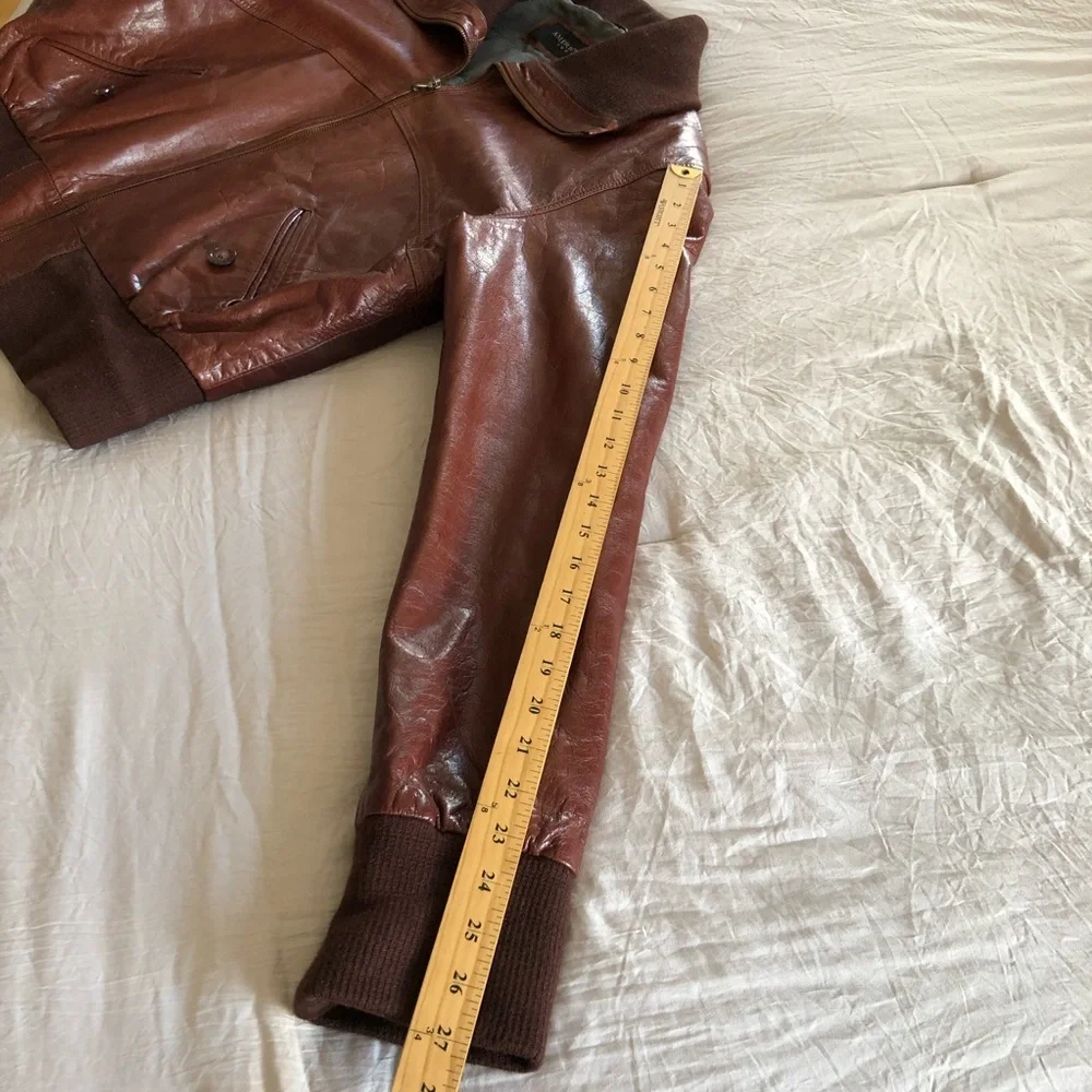 Men’s Vintage 90s brown leather bomber coat jacket L - Picture 16 of 16